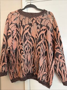 GENERRA Pink and Black Abstract Knit Crewneck Sweater